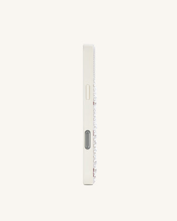 Pearl Cover per telefono con fiocco in cristallo artificiale - Bianco