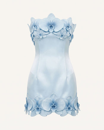 Miniabito senza spalline con bordo a orchidea - Blu
