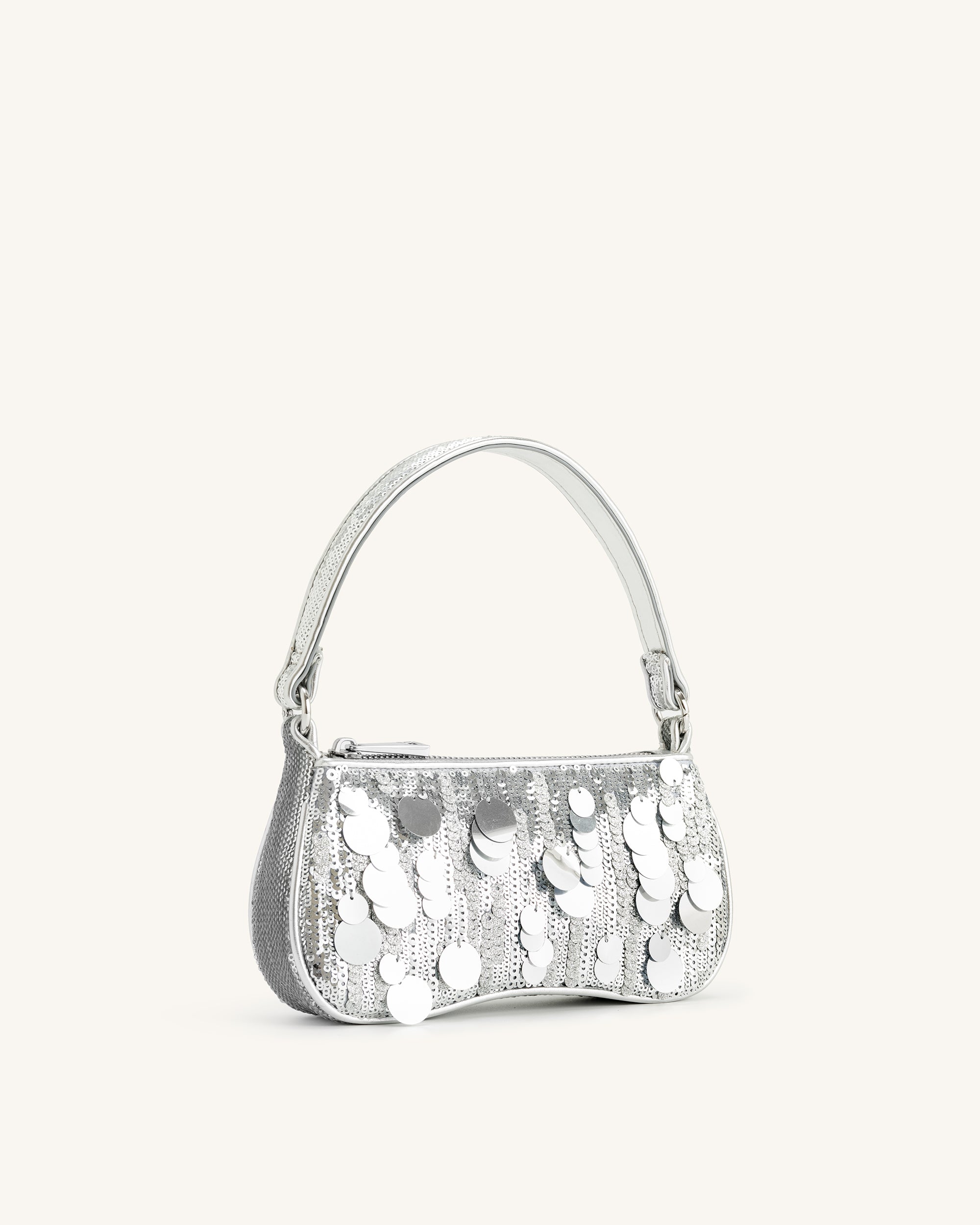 La borsa a tracolla mini in paillettes metalliche Eva - Argento