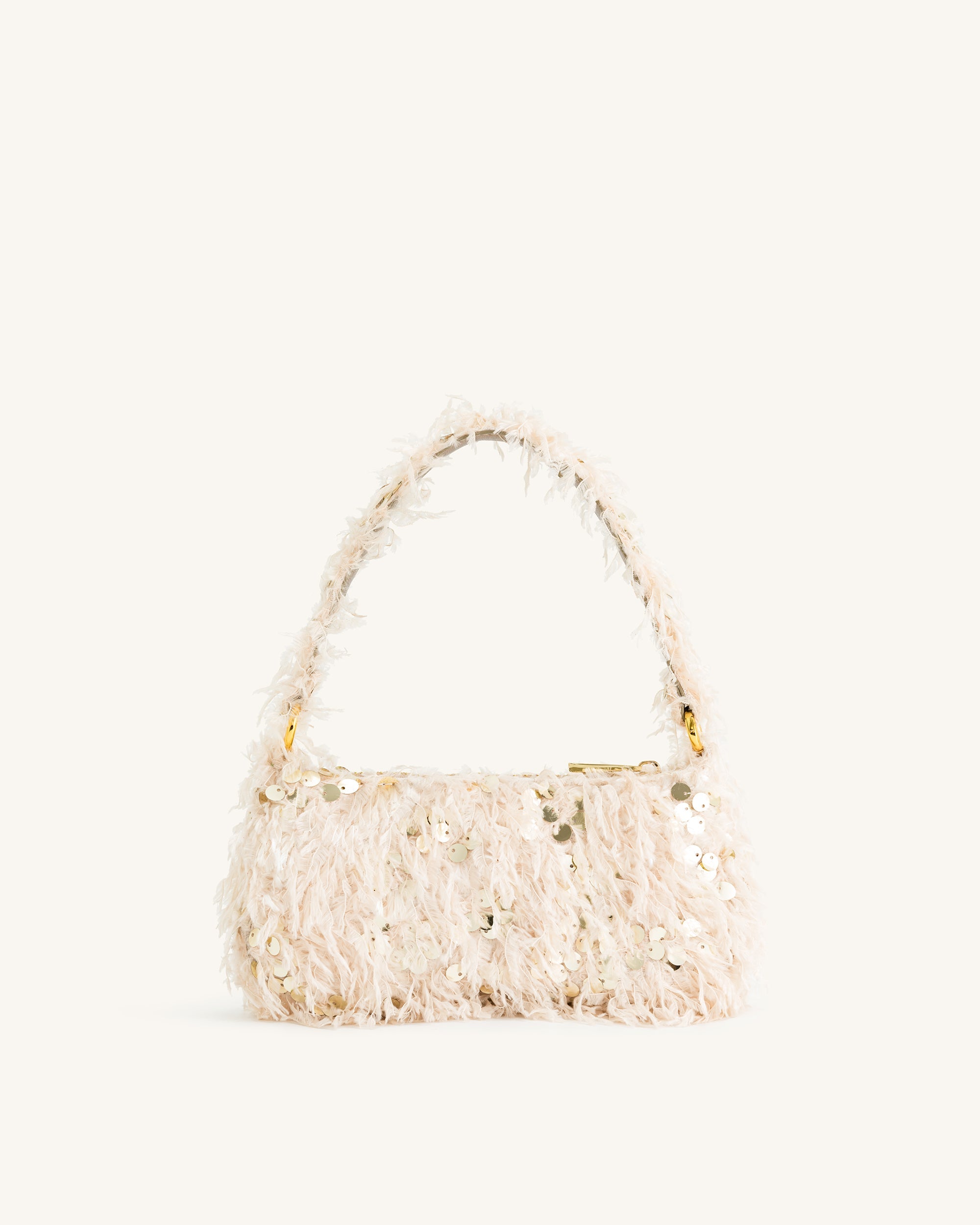 La borsa a tracolla mini in eco-pelliccia e paillettes Eva - Beige