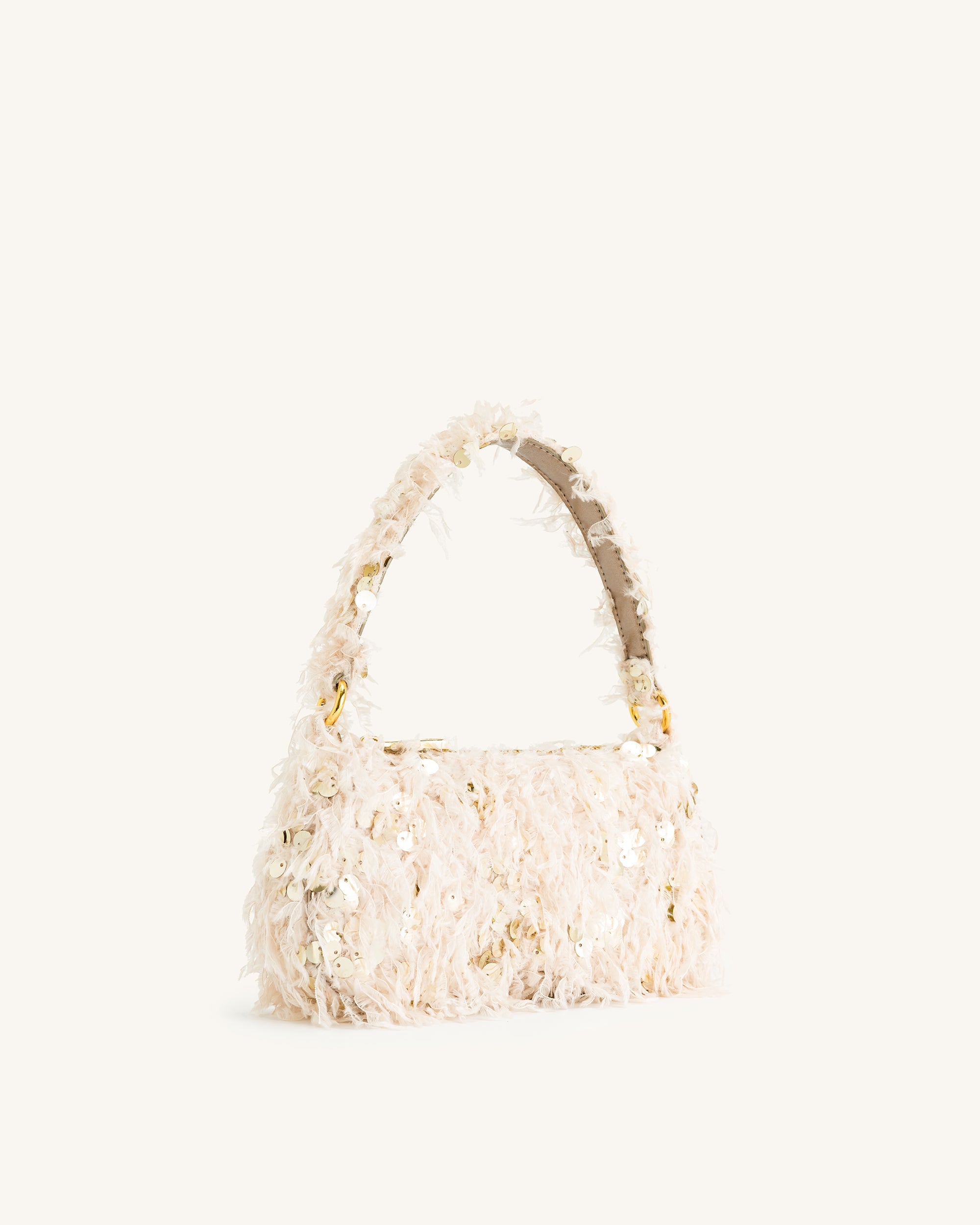 La borsa a tracolla mini in eco-pelliccia e paillettes Eva - Beige