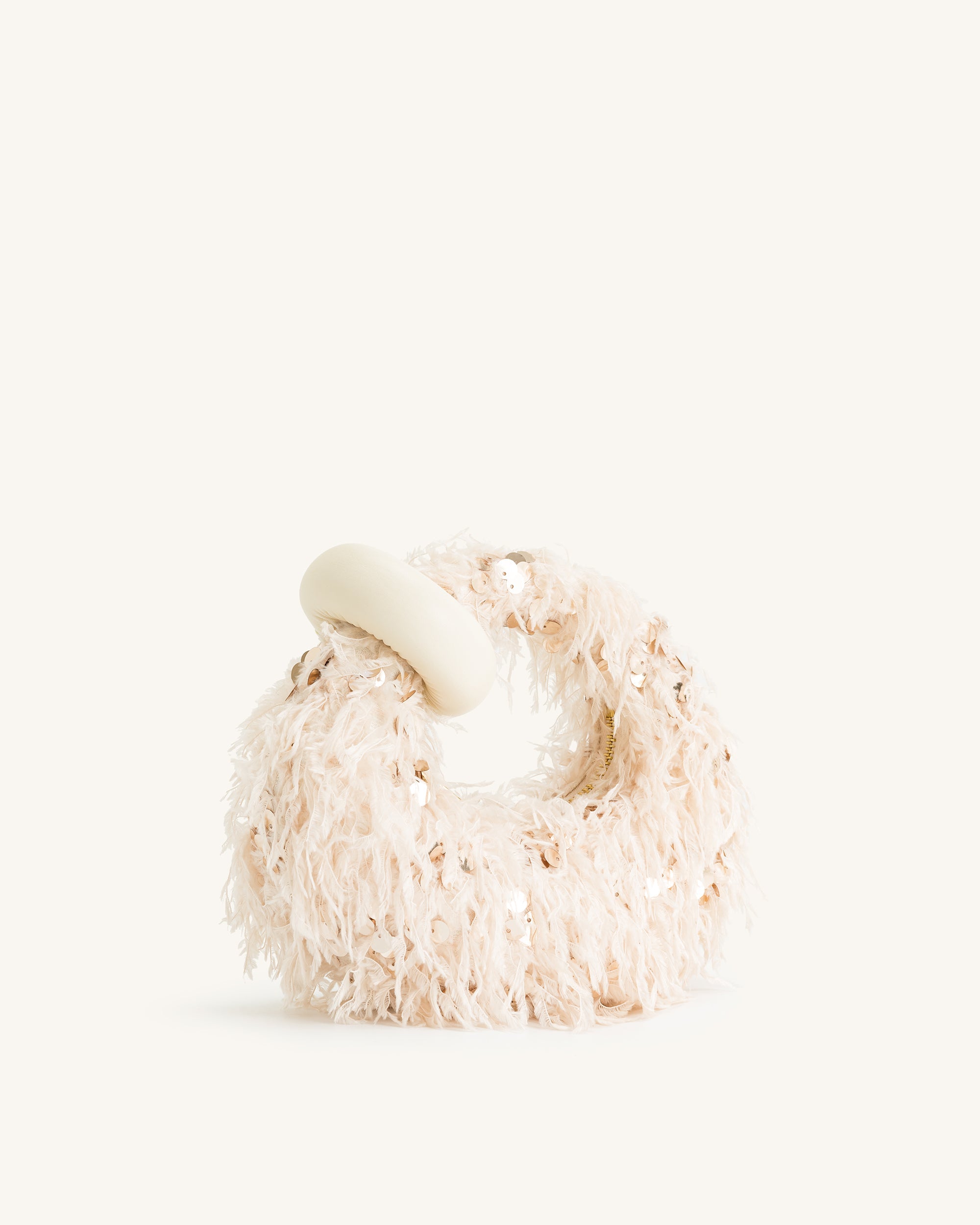 Borsa mini con manico superiore in pelliccia sintetica e paillettes Abacus - Beige