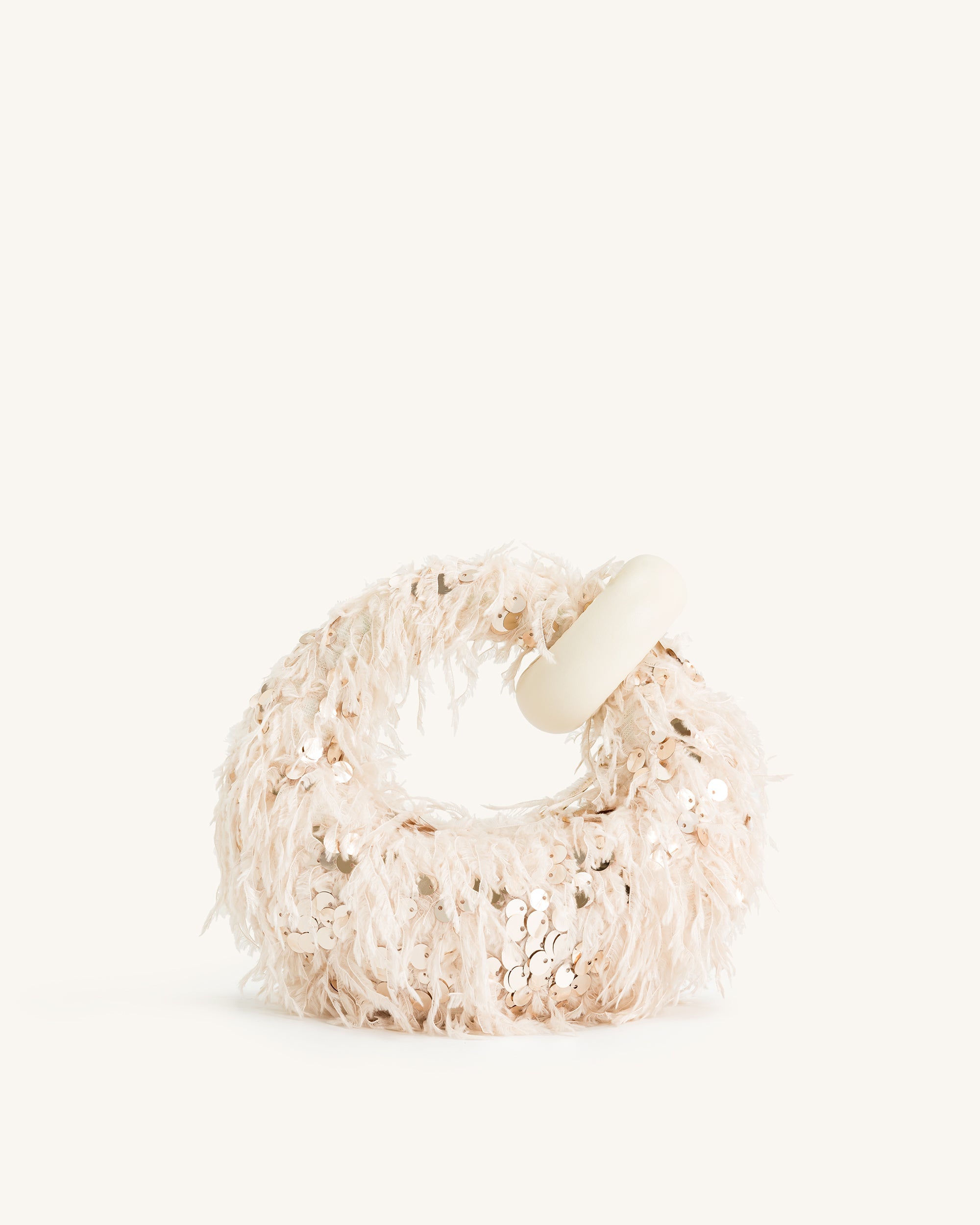 Borsa mini con manico superiore in pelliccia sintetica e paillettes Abacus - Beige