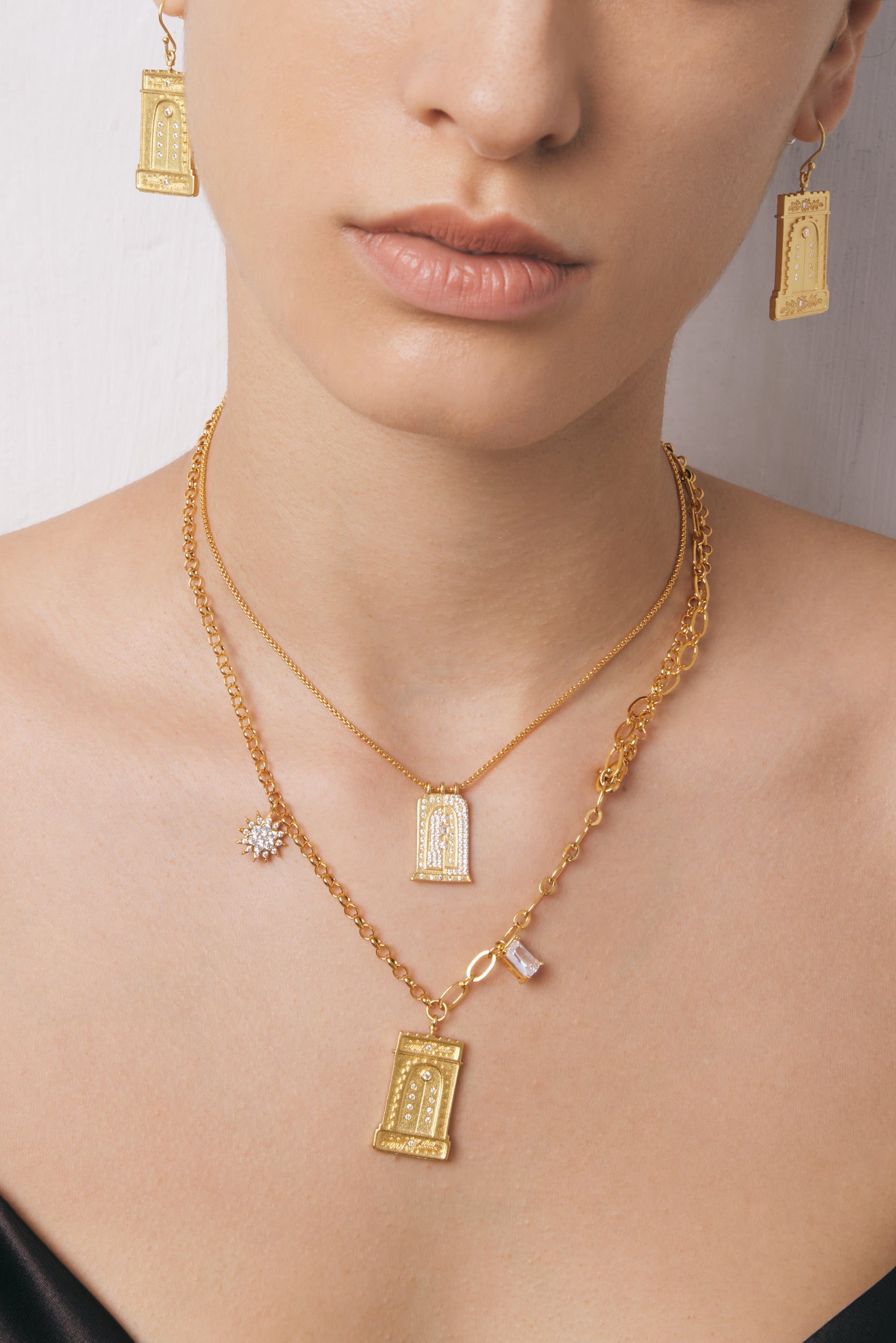 Collana Pendente Arco Romano - Placcato oro 18 ct & Zircone bianco
